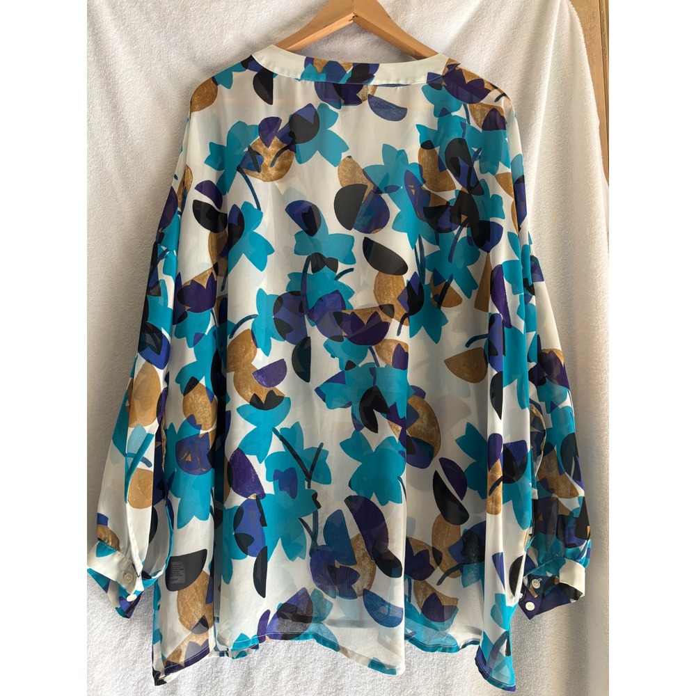 Lane Bryant Blue Floral Chiffon V-Neck Tunic Blouse Long Sleeve Abstract Print - Picture 2 of 6